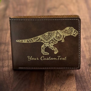 Cartera grabada Tyrannosaurus: cuero duradero con diseño T Rex, regalo ideal para hombres y mujeres