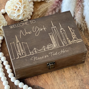 Personalized New York Wooden Keepsake Box: Custom Engraved Memory Box