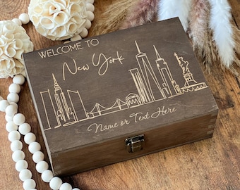 Welcome To New York, Personalized Box, Custom Name Box, Memory Box, Keepsake Box, Wooden Box, Gift For Friend, Unique Gift, Welcome City