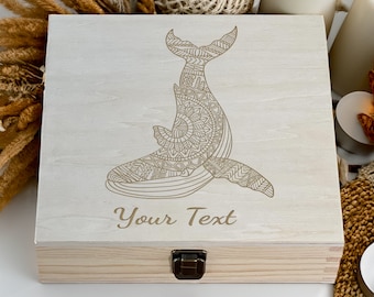 Engraved Whale Tail Wooden Keepsake Box - Personalized Memory Box