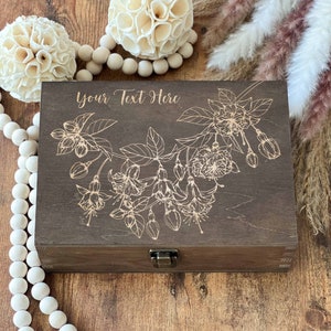 Personalized Wedding Gift Keepsake Box with Fuchsia Flower | Memory & Anniversary Box | Bride Gift Empty Gift Box