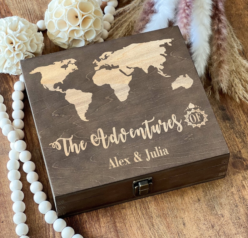 Keepsake Box, Adventure, World Map Box, Travel, Decorative, Personalized Box, Memory Box, Wedding Gift, Treasure, Wooden Box Anniversary image 5