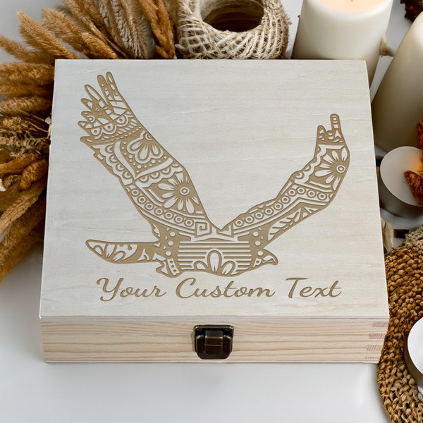 Personalized Eagle Engraved Wooden Box - Majestic Bird Keepsake Case with Custom Text, Perfect for Collectors