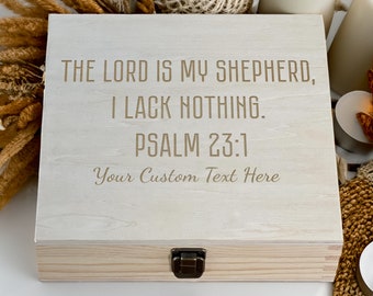 Psalm 23:1 Engraved Wooden Keepsake Box - Personalized Religious Gift