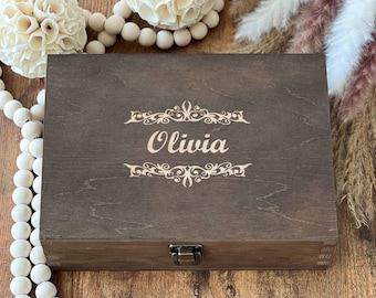 Personalized Wooden Memorial Keepsake Box, Engraved Custom Name Gift