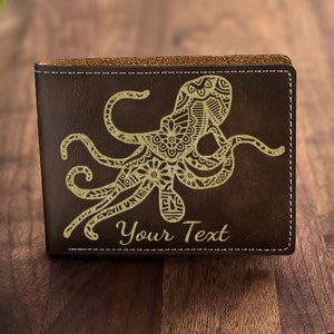 Portefeuille en cuir de poulpe artistique, design marin complexe, idéal pour les amateurs d'océan, accessoire distinctif pour hommes et femmes