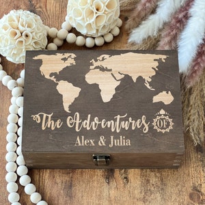 Keepsake Box, Adventure, World Map Box, Travel, Decorative, Personalized Box, Memory Box, Wedding Gift, Treasure, Wooden Box Anniversary image 6