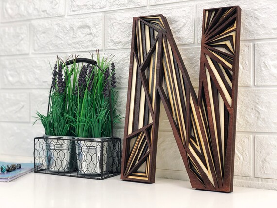 3d Letter N Wooden Multilayered 3d Letters Wood Wall Art Etsy