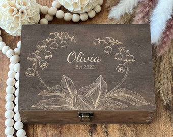 Personalized Gifts For Couples, Lily Of The Valley Flower, Memorial Box, Keepsake Box, Custom Wooden Box, Engagement Gifts For Bride