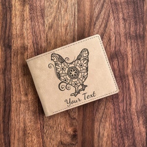 Cartera de cuero con mandala de pollo detallada, patrón de granja artística, perfecta para los amantes del arte y la agricultura, accesorio especial para hombres y mujeres