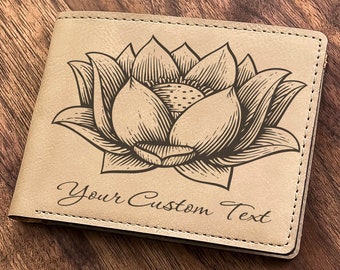 Leather Wallet Engraved with Lotus Design: Perfect for Christmas, Birthday, Father's Day, Mother's Day - Gifts for Mom, Dad, Brother, Sister