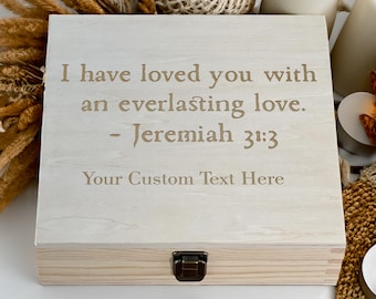 Everlasting Love - Jeremiah 31:3 Engraved Wooden Box, Custom Scripture Keepsake, Personalizable Gift