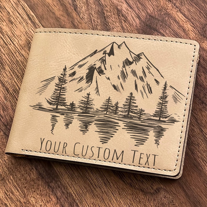 Laser Engraved Mountain Wallet: Personalized PU Leatherette Gift - Etsy