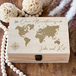 Our Adventures Box, Merry Christmas, Wooden Box, Custom Box, Keepsake Box, Memory Box, Wooden Anniversary Gift, Engraved Box, Travel Gifts image 3