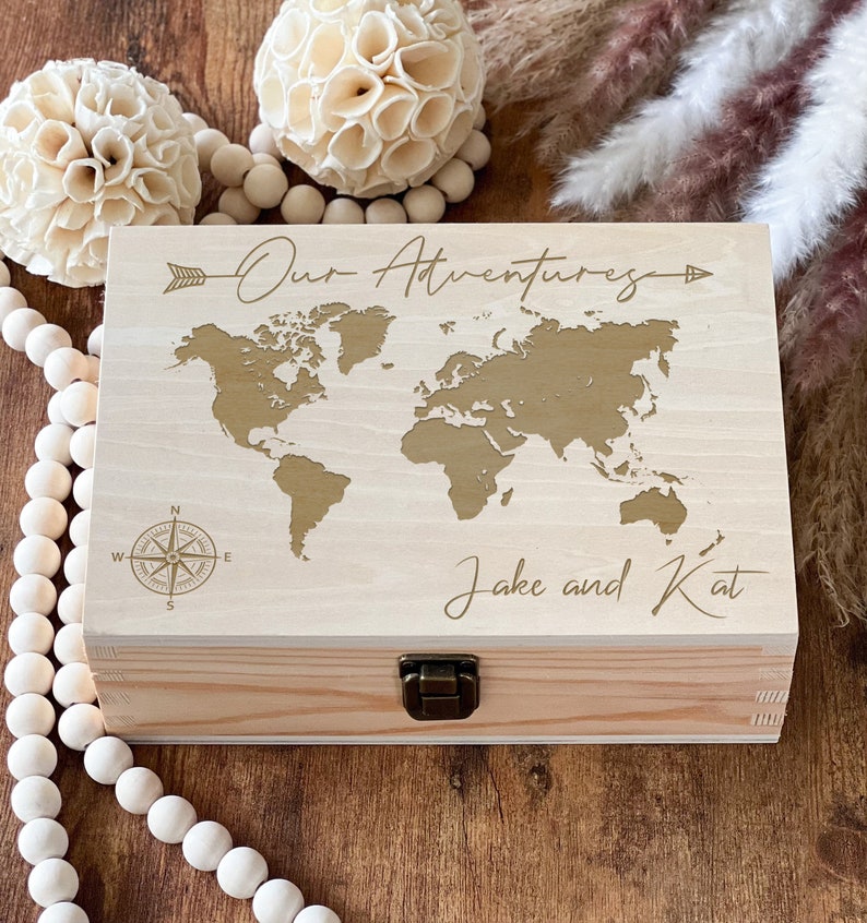 Our Adventures Box, Merry Christmas, Wooden Box, Custom Box, Keepsake Box, Memory Box, Wooden Anniversary Gift, Engraved Box, Travel Gifts image 3