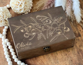 Personalized Gifts For Grandma, Olives And Leaves, Memorial Box, Keepsake Box, Custom Box, Engraving Wood, 60th Wedding Anniversary Gift