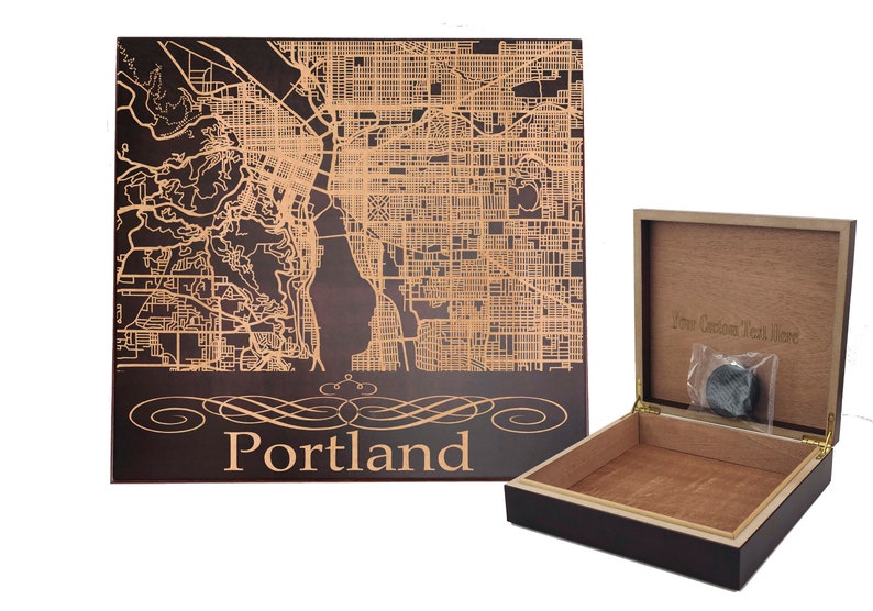 Custom Box Portland Groomsmen Wooden Gift Box Birthday Gift Box Wooden Personalized Box City Map Box Wooden Keepsake Box Cigar Box