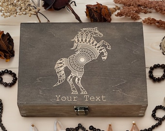 Custom Engraved Equestrian Spirit Wooden Box - Horse-Themed Jewelry Organizer for Adventures and Memories - Personalized Anniversary