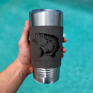 Vaso de pesca de cuero grabado de 20 oz: regalo de pesca