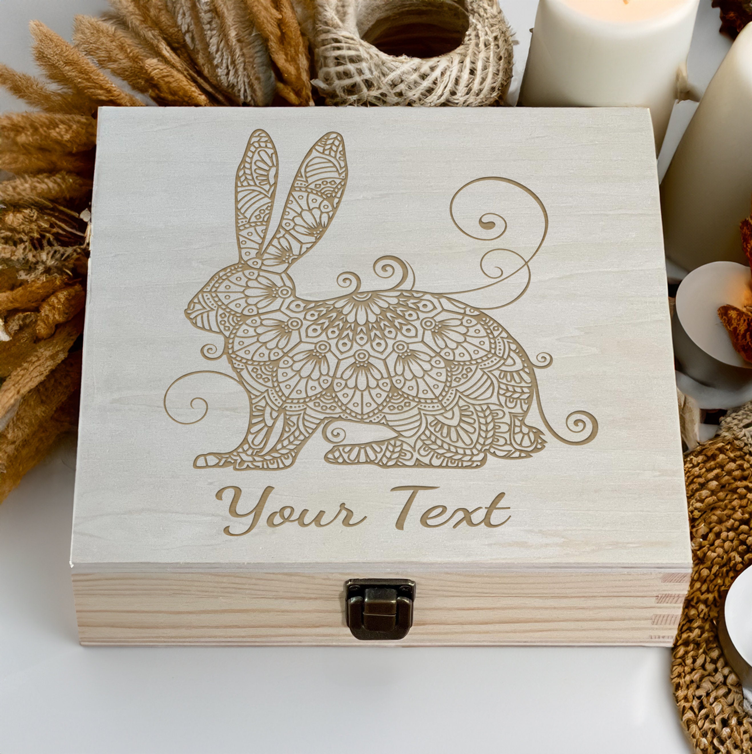 Personalized Rabbit Engraved Wooden Box - Customizable Keepsake for Nature Lovers, Artistic Gift Item