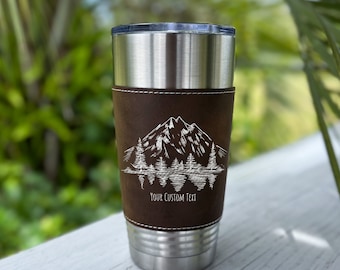 Embark on New Adventures: Bespoke 20oz Leather Tumbler, Custom Engraved - The Perfect Anniversary or Birthday Gift for Outdoor Enthusiasts