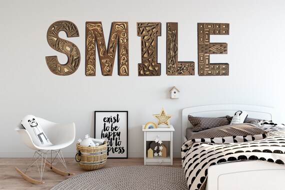 Smile Sign 3d Wood Wall Art Decorative Letters Kids Room Etsy
