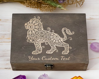 Personalized Lion Engraved Wooden Box - Custom Text Option for a Regal Keepsake, Handcrafted Memory Chest