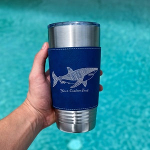 Shark Engraved Leather Tumbler 20oz: Ideal for Mom, Dad, Best Friend on Christmas, Thanksgiving, Birthdays, Mother&#39;s & Father&#39;s Day