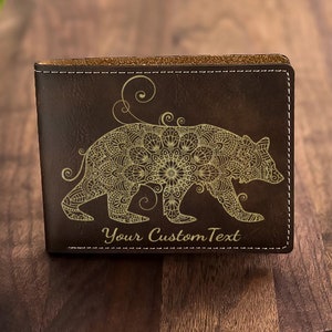 Cartera de cuero con mandala de oso: belleza de la vida silvestre grabada, regalo ideal para los amantes de la naturaleza