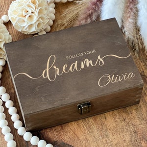 Follow Your Dreams, Personalized Named Box, Custom Name Box, Memory Box, Keepsake Box, Wooden Box, Gifts For Friend, Cheer Up Gift, Unique