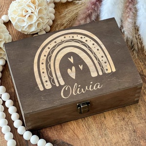 Personalized Rainbow Wooden Keepsake Box, Engraved Memory Box