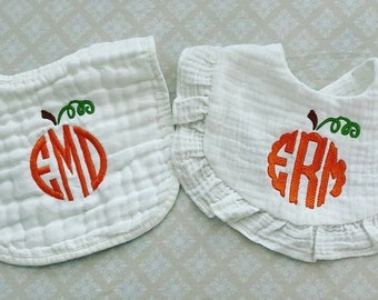 Personalized Pumpkin Baby Bib or Burp Cloth|Embroidered Fall Baby Bib or Burp Cloth|Monogrammed Pumpkin Bib or Burp Cloth|Fall Baby Gift