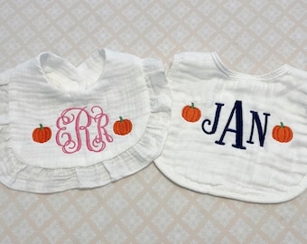 Personalized Pumpkin Baby Bib|Embroidered Pumpkin Baby Bib|Monogrammed Baby Bib|Custom Fall Baby Bib|Fall Baby Gift