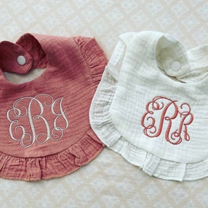 Personalized Baby Girl BibEmbroidered Baby BibMonogrammed Baby Girl BibCustom Baby Girl BibBaby Girl GiftBaby Shower GiftRuffle Bib image 1