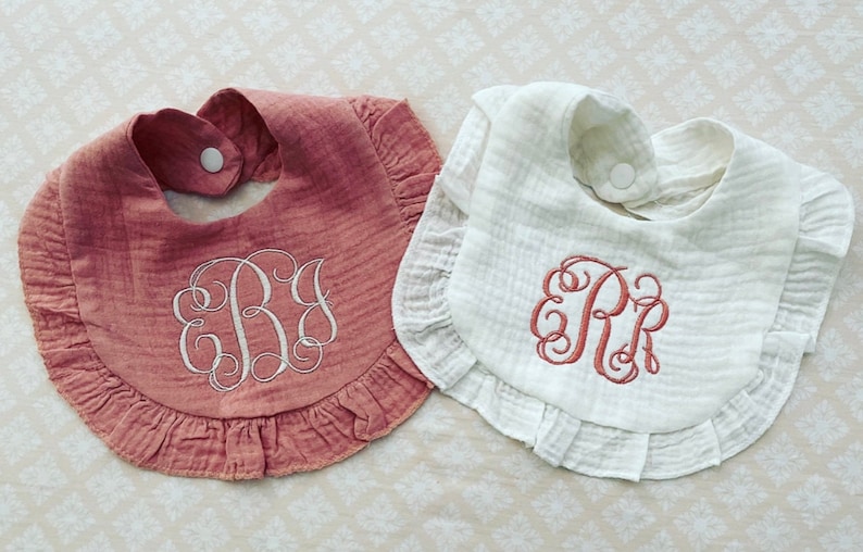 Personalized Baby Girl BibEmbroidered Baby BibMonogrammed Baby Girl BibCustom Baby Girl BibBaby Girl GiftBaby Shower GiftRuffle Bib image 1