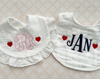 Personalized Valentines Day Baby Bib|Embroidered Valentines Day Baby Bib|Monogrammed Baby Bib|Custom Heart Baby Bib|Valentines Day Baby Gift