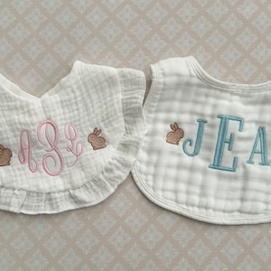 Personalized Bunny Baby Bib|Embroidered Easter Baby Bib|Monogrammed Rabbit Baby Bib|Custom Spring Baby Bib|Easter Baby Gift|Spring Baby Gift