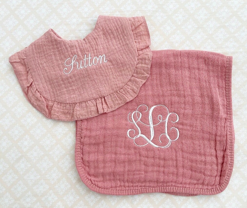 Personalized Baby Girl BibEmbroidered Baby BibMonogrammed Baby Girl BibCustom Baby Girl BibBaby Girl GiftBaby Shower GiftRuffle Bib image 6