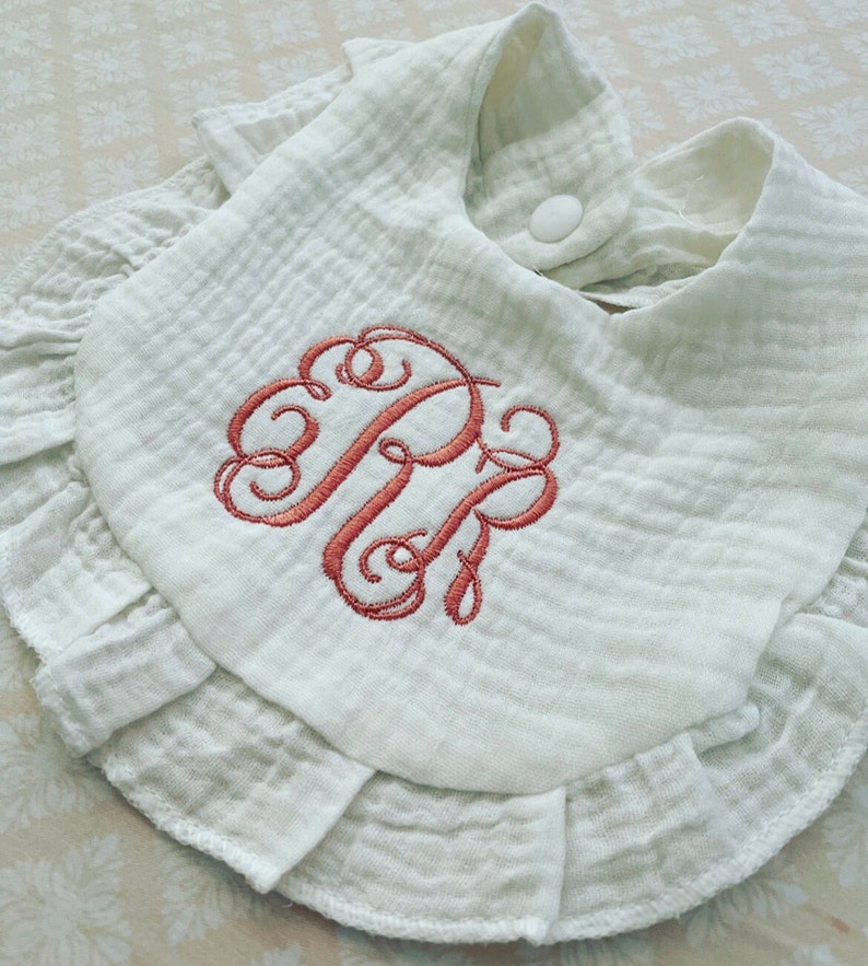 Personalized Baby Girl BibEmbroidered Baby BibMonogrammed Baby Girl BibCustom Baby Girl BibBaby Girl GiftBaby Shower GiftRuffle Bib image 4