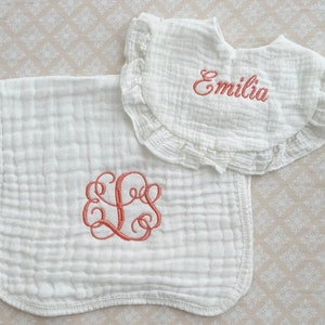 Personalized Baby Girl Gift BundleCustom Baby Girl GiftEmbroidered Baby BibMonogrammed Baby Girl BlanketBaby Shower GiftBaby Burp Cloth image 6