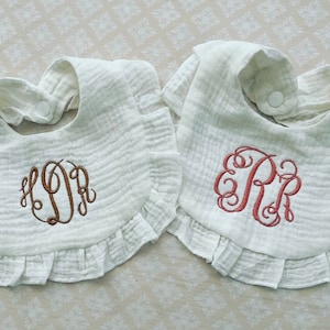 Personalized Baby Girl BibEmbroidered Baby BibMonogrammed Baby Girl BibCustom Baby Girl BibBaby Girl GiftBaby Shower GiftRuffle Bib image 3