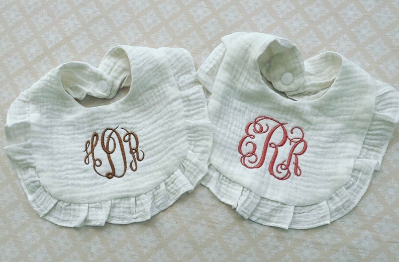 Personalized Baby Girl BibEmbroidered Baby BibMonogrammed Baby Girl BibCustom Baby Girl BibBaby Girl GiftBaby Shower GiftRuffle Bib image 3