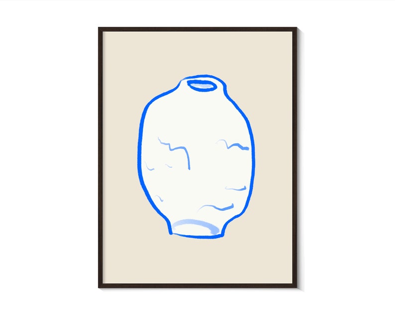 Printable wall art Contemporary art Kitchen prints Abstract line art Blue and beige color print Abstract pottery drawing