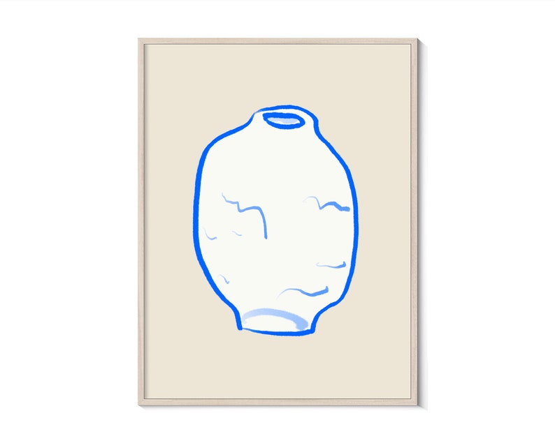 Printable wall art Contemporary art Kitchen prints Abstract line art Blue and beige color print Abstract pottery drawing