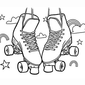 Roller skates colouring pages PDF download. 6 Pages.