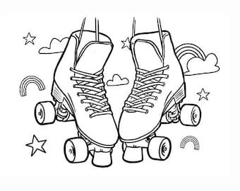 Roller skates colouring pages PDF download. 6 Pages.