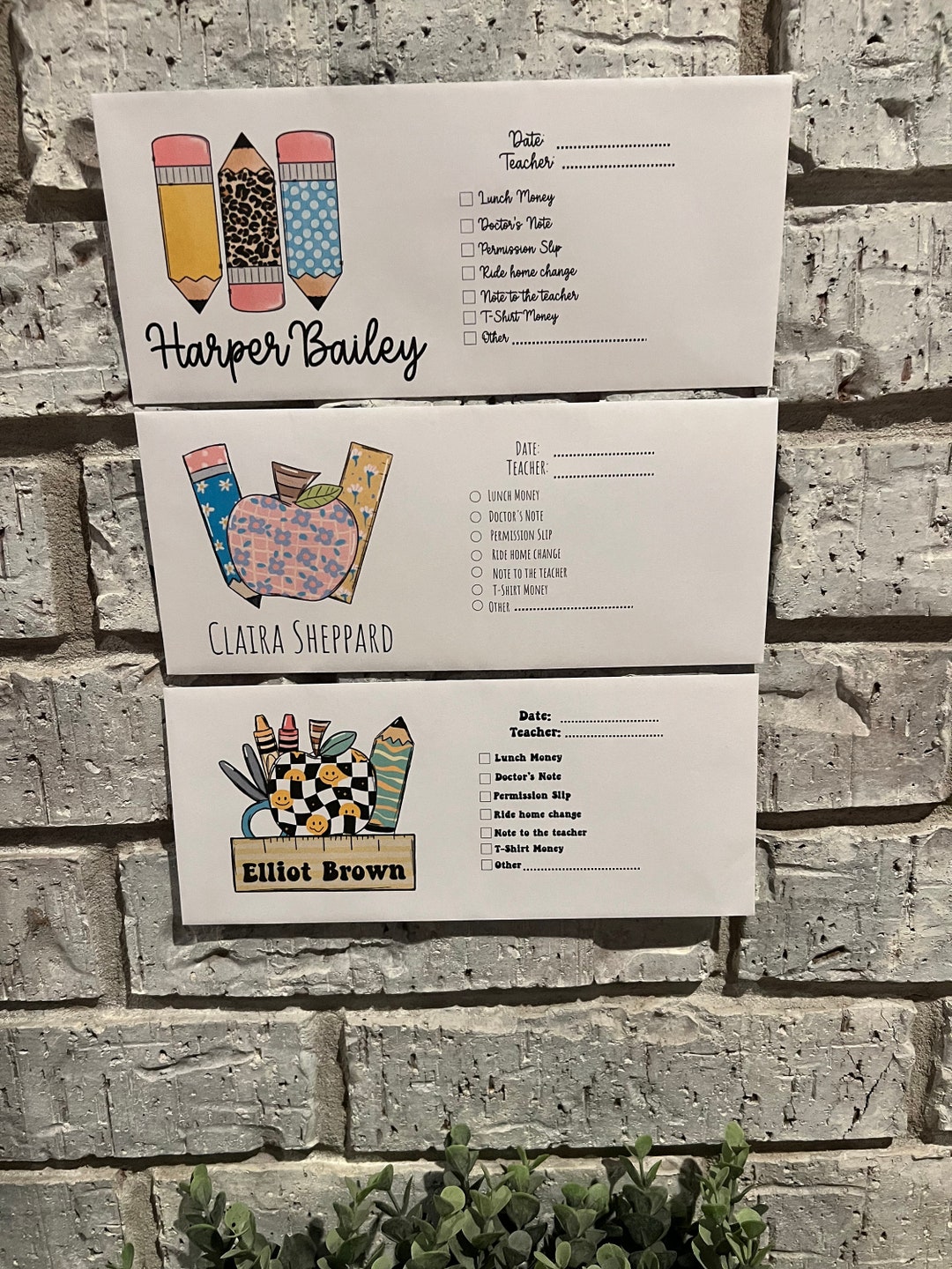 Personalized Printed School Envelopes Back to School Envelopes Kids