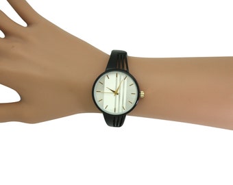 NIMI Modern Stripped Design Bangle Bracelet Watch