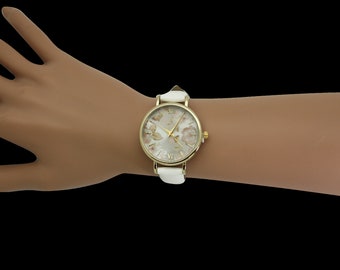 NIMI Leather  Watch with Subtle Flowers