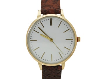 NIMI Snake Print Leather Strap Watch